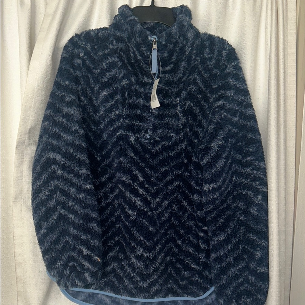 Mia and Tess Cozy Blue Chevron Fleece Pullover